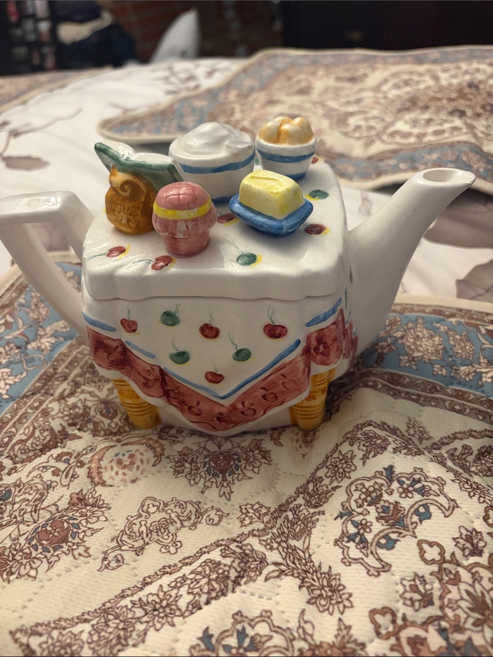 Whimsical Ceramic Tea Pot with Colorful Dessert Accents (Boston Warehouse)